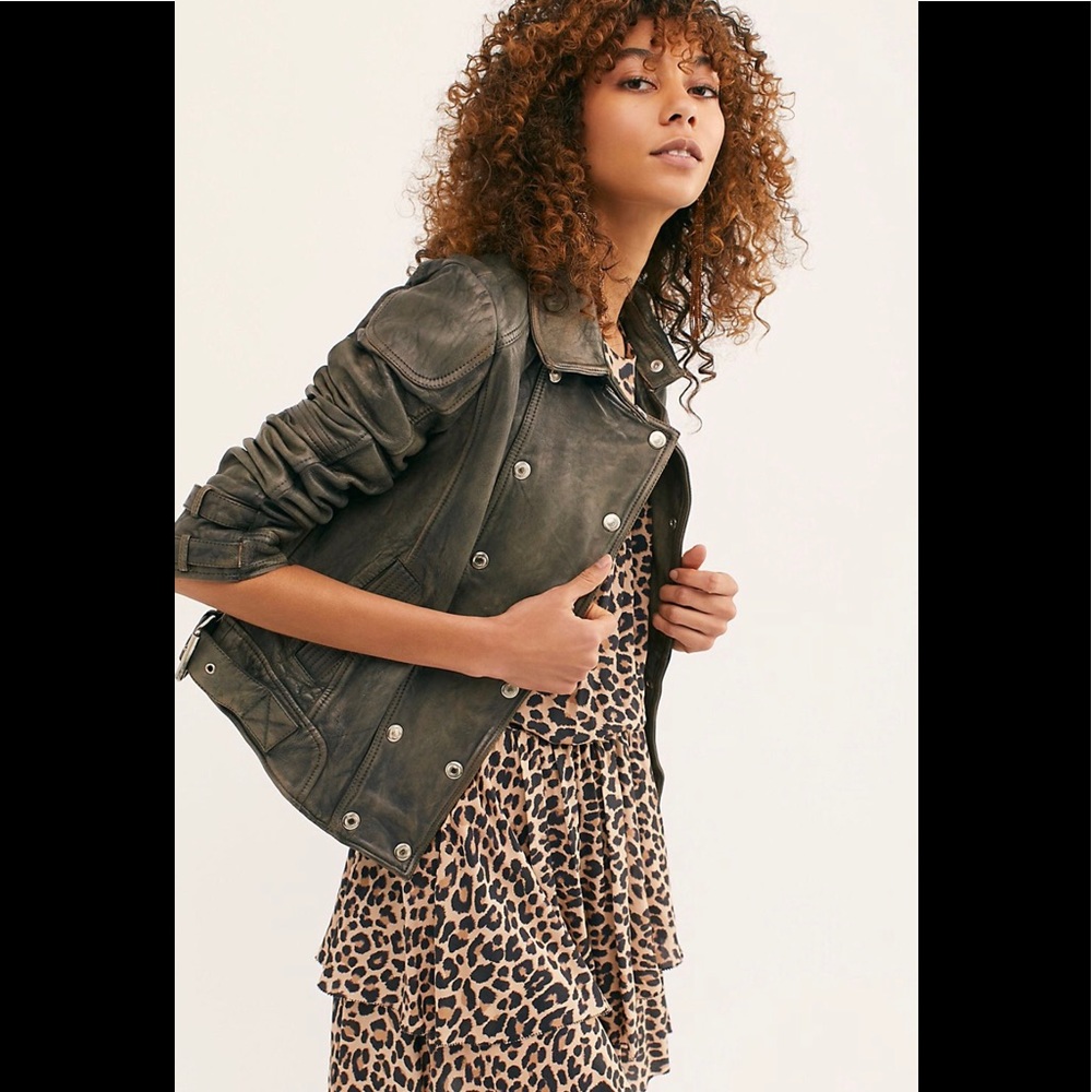 NWT💕Free People Avis Leather Jacket, Khaki /Small